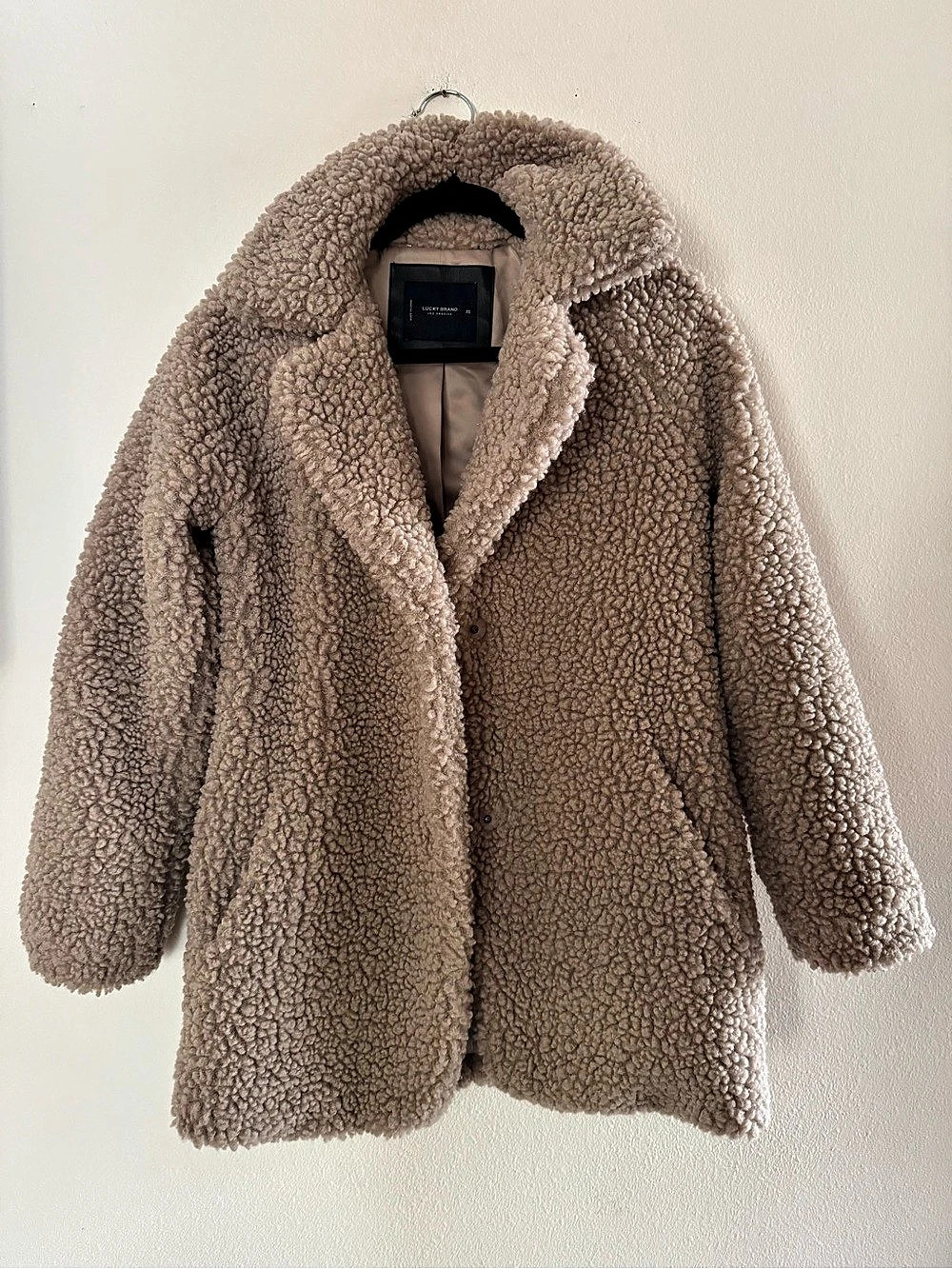 Lucky Brand Beige Tan Teddy Sherpa Coat Jacket XS